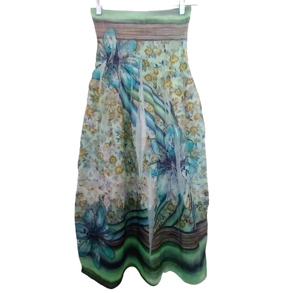 LAPIS Gypsy Skirt Smocked / Strapless Dress Blue Floral Sublimination OS